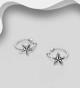 Cuffs: Cute Starfish Band Cuff Earrings in Sterling Silver