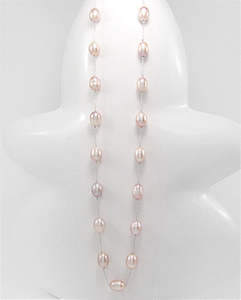 Necklace: Stunning Long Baroque Pearl Necklace threaded with Japanese Silk