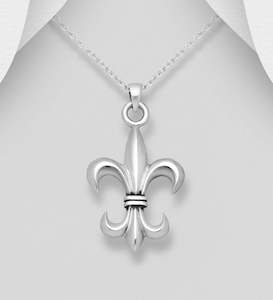 Fleur de Lis Pendant & Chain in Sterling Silver with Antique Finish