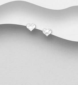 Earrings: Sterling Silver Textured Heart Push-Back Earrings