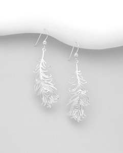 Earrings: Lucky Peacock Feather Earrings in Sterling Silver
