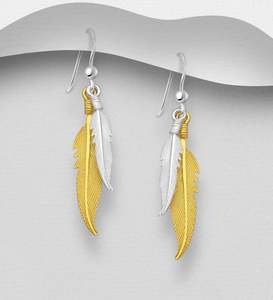 Earrings: Lucky Feather Earrings in Sterling Silver with gold plating