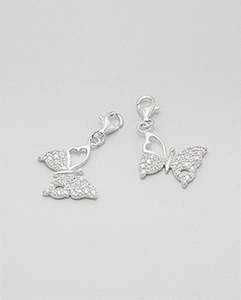 Silver: Heart Butterfly Charm in  Sterling Silver