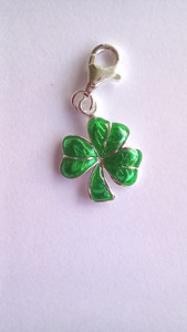 Charms: Lucky Shamrock Charm in Sterling Silver with Emerald Green Enameling