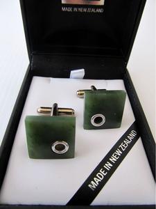 Square Greenstone Cufflinks with silver detail