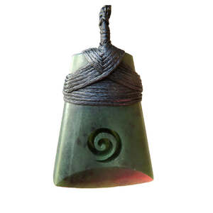 Greenstone: Wedge Greenstone Pendant with carved Koru