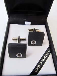 Cufflinks: Square Basalt Cufflinks with silver detail