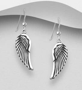 Feathers: Angel Wings Hook Earrings in Sterling Silver