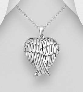 Angel Wings Heart Locket with Antique Finish & Chain