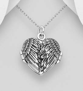 Lockets: Angel Wings Sterling Silver Heart Locket