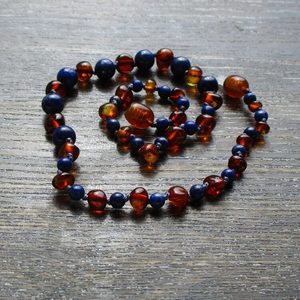 Lapis Lazuli & Cognac Amber Necklace - Earthsynergy webstore