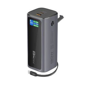 PROMATE 20000mAh 130W Aluminium Power Bank with Rectractable USB-C Cable & LCD S&hellip;