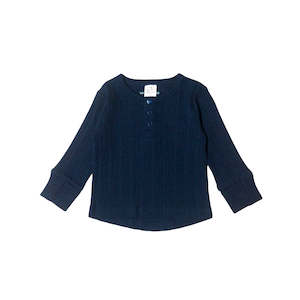 Woolbabe Organic Cotton/Merino Long Sleeve Henley Top - Tekapo Marl