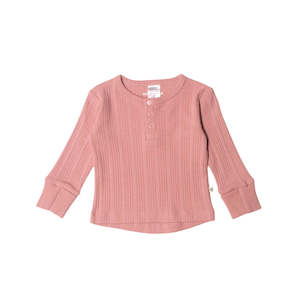 Woolbabe Organic Cotton/Merino Long Sleeve Henley Top - Dusk Marl