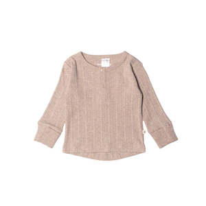 Woolbabe Organic Cotton/Merino Long Sleeve Henley Top - Dune Marl