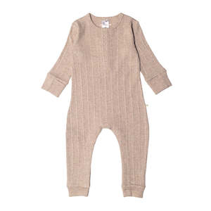 Woolbabe Organic Cotton/Merino Long Sleeve Henley Suit - Dune Marl