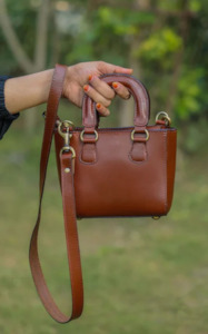 Handbags Luggage Wallets: Leather Mini Tote/Sling Bag - Brown