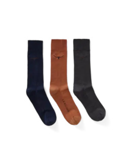 Socks: RMW Longhorn Wool Blend Sock - 3 Pack - Mocha Indigo