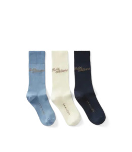 Socks: RMW Script Wool Blend Sock - 3 Pack - Blue/Navy/White