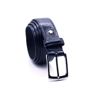 Belts: Baron Croc Leather Print Belt - Navy