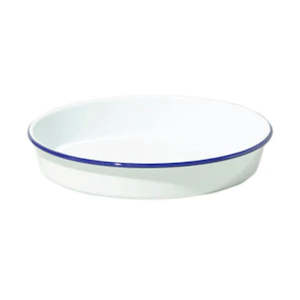 Homewares: Falcon Enamel Deep Tray - White/Blue - 30cm