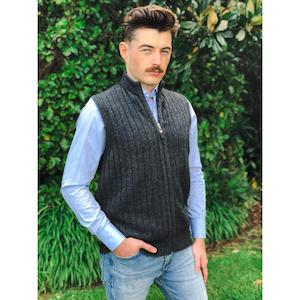 Possum Merino: Lothlorian Possum Merino Rib Zip Vest - Charcoal