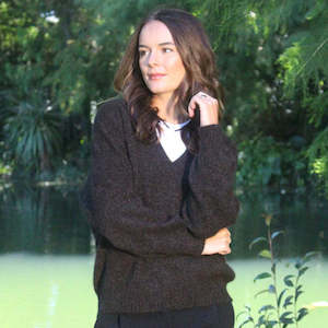 Lothlorian Possum Merino Cavern V Neck Jumper - Brown Marl