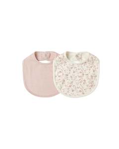 Feeding Caring: Quincy Mae - Jersey Snap Bib - 2 Pack - French Garden - Rose Stripe