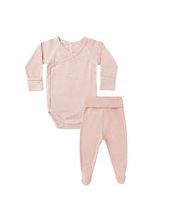 Quincy Mae - Side Snap Bodysuit and Pant Set - Rose Stripe