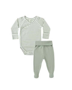 Quincy Mae - Side Snap Bodysuit and Pant Set - Fern Stripe