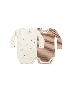 Quincy Mae - Ribbed Bodysuit - 2 Pack - Cedar Stripe - Acorns