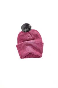 Kids Accessories: Childs Possum Pom Pom Beanie - Pink