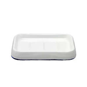 Bathroom Decor: Falcon Enamel Soap Dish White with Blue Rim