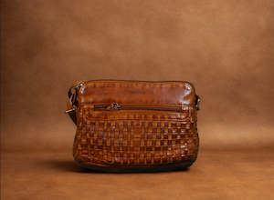 Baron Woven Leather Crossbody Bag - Cognac