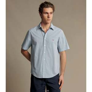 R M Williams: RMW Mens Quinn Poplin Check Short Sleeve Shirt - Green