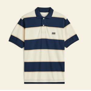 R M Williams: RMW Balmain Stripe Polo - Ecru/Navy