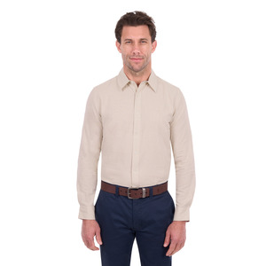 Thomas Cook Mens Cotton/Linen Blend Long Sleeve Shirt - Natural Marle