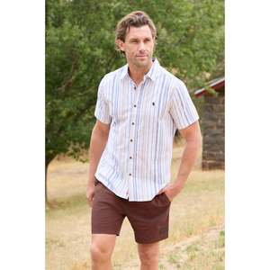 Thomas Cook: Thomas Cook Mens Max Cotton/Linen Blend Short Sleeve Shirt - Navy/Tan