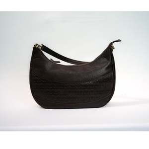 Baron Embossed Crescent Bag - Dark Brown