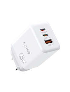 Chargers: 65W Wall Charger Dual USB-C and USB Ports