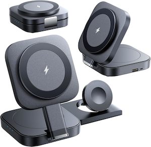 Wireless Chargers: 3-in-1 Wireless Charger - Foldable Charging Station - Black