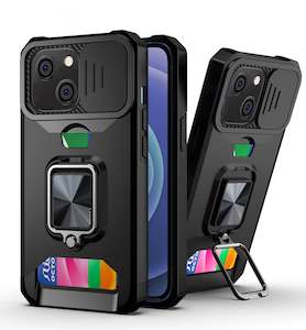 iPhone 14 Plus Rugged Phone Case with Cardholder and Kickstand