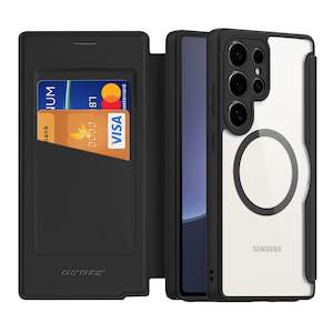 Phone Cases: Samsung S25 Ultra Folio Case with Card Holder, Supports Wireless Charging - Black