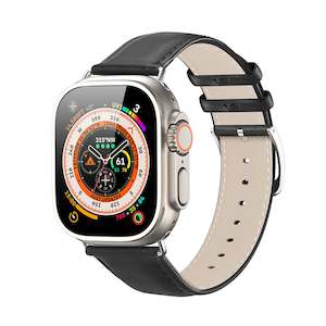 Leather Apple Watch Band with Stainless Steel Buckle - Black