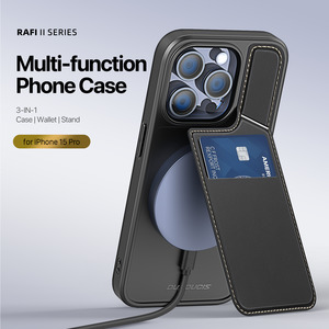 iPhone 15 Pro Wallet Case Supports Wireless Charging - Black