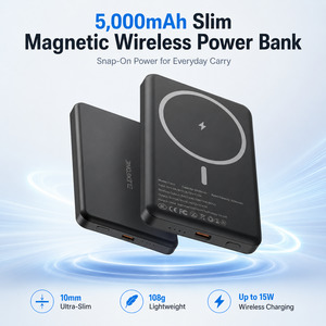Chargers: 5000mAh Magnetic Wireless Power Bank, Ultra-Slim Portable Charger for Everyday Travel