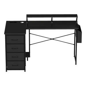Levede L Shaped Gaming Desk with Storage Drawers Black