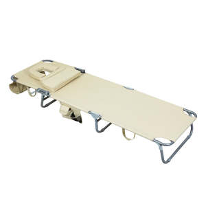 Levede Foldable Beach Lounge Chairs with Face Hole Khaki