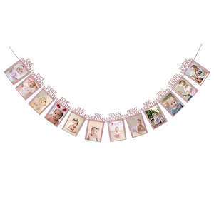 Cake Toppers And Birthday Banners: Photo Bunting for First Birthday (Pink) Clearance