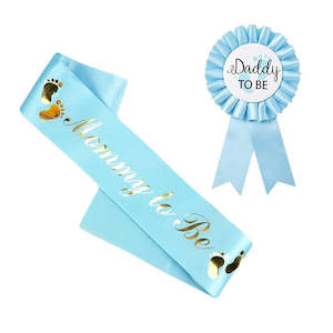 Daddy To Be Badge and Mummy To Be Sash Set (Blue) Clearance